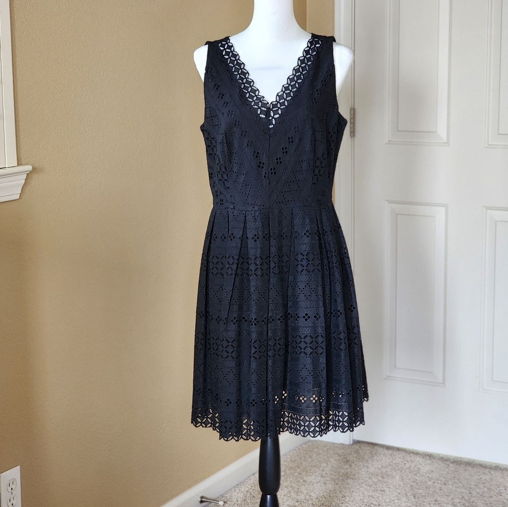 NEW LOFT V-neck Eyelet Fit and Flare Dress